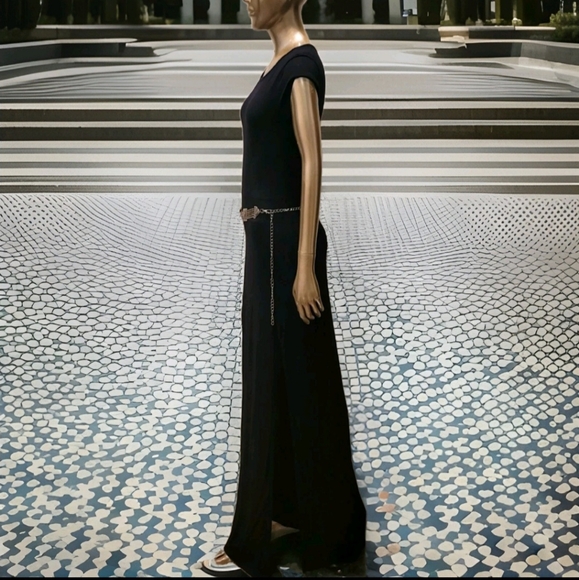 NWOT Nasty Gal Black Double Split Thigh Cap Sleeve A-Line Maxi Dress Sz 8 - Picture 9 of 16